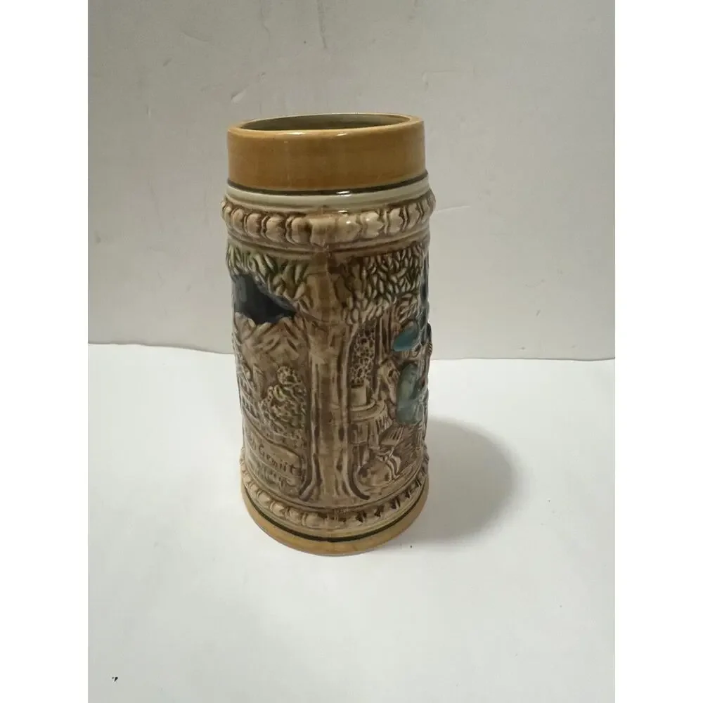 Set 2 Vintage‎ Japanese Ceramic Beer Stein, Man Plays Mandolin 3D Mug Art German